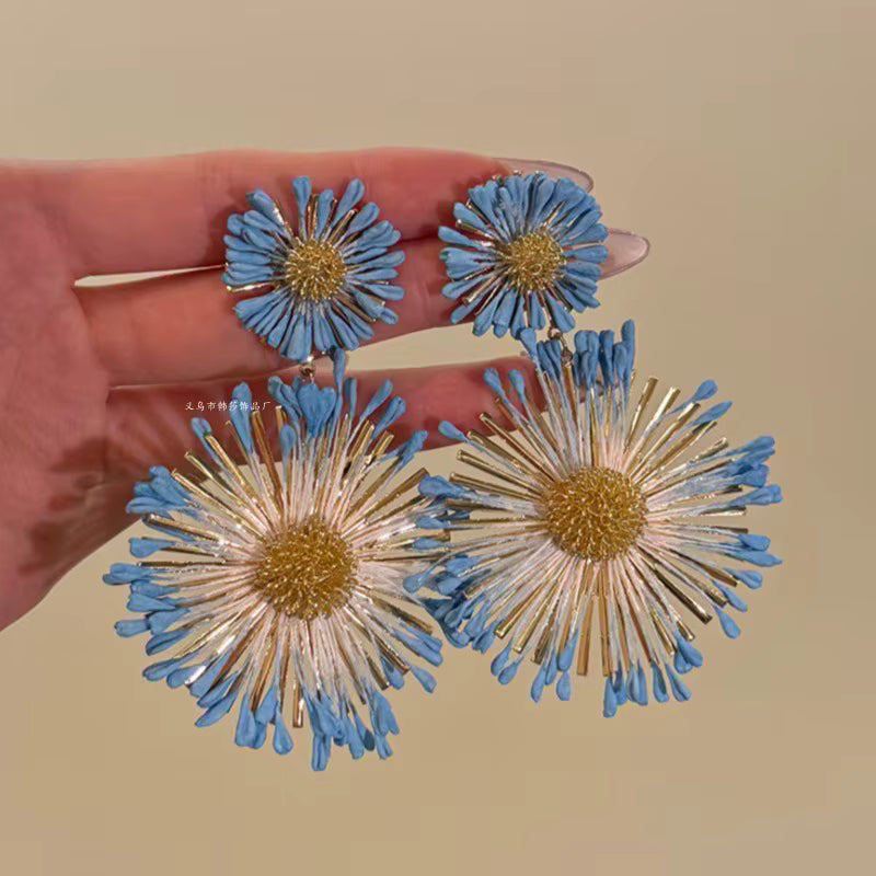 New Colorful Sun Flower Raffia Bead Earrings For Women Girl Handmade Bohemian Rattan Knit Earrings Summer Party Jewelry Gifts