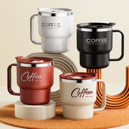 WORTHBUY 304 Stainless Steel Double Wall Insulated Coffee Cup With Handle Portable Students Leak-proof Water Cup Milk Coffee Mug