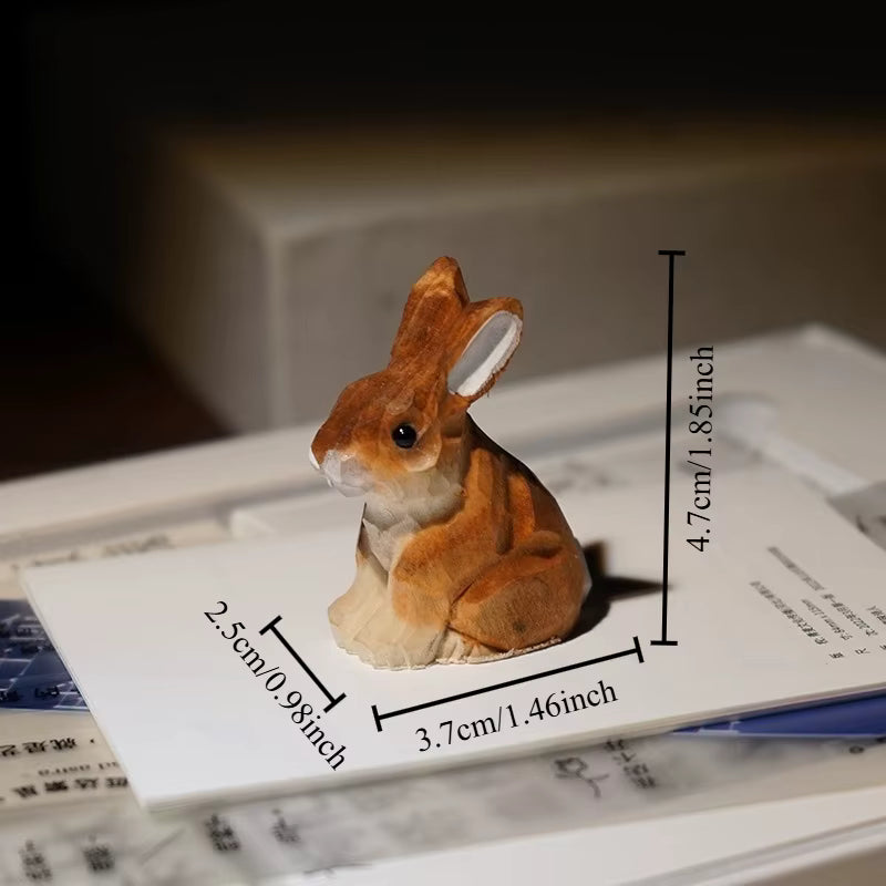 1PC Seated Bunny Hand Carved Wood Sculpture Adorable Wooden Figurine Handmade Cartoon Study Desk Decor Bonsai Landscape Ornament