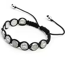 Handmade St. Benedict Medal Bracelet Braided Rosary Coin Beaded Cross Classic Prayer Bracelets Religious Catholic jewelry